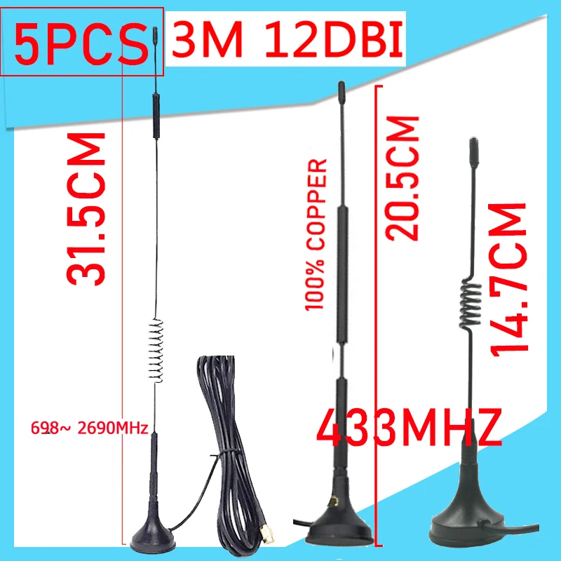 

5pcs sucker 433Mhz Antenna and 4G 698~ 2690MHz antena SMA Male Connector Magnetic base IOT Signal Booster Wireless Repeater