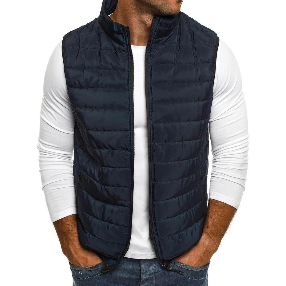 Aiwetin Mens Jacket Sleeveless Vest Winter Fashion Male Cotton-Padded Vest Coats Men Stand Collar Thicken Waistcoats Clothing