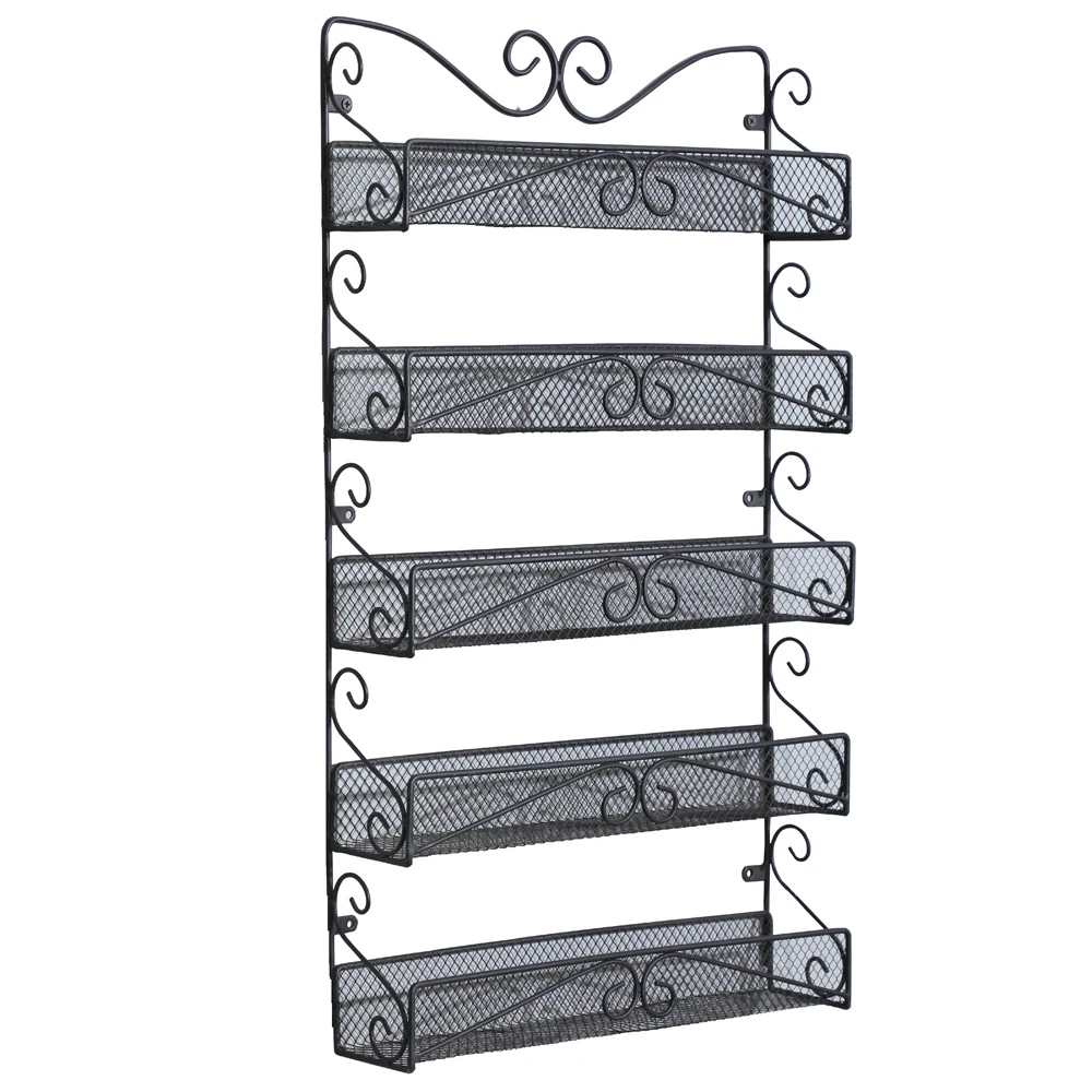 

Wall Mounted Spice Rack Organizer 5 Tier Multi-Purpose Metal Storage Shelf Pattern Edge Black 40x9x68CM[US-Stock]