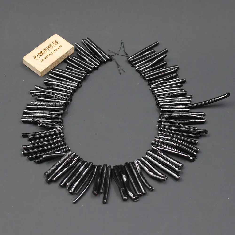 APDGG Natural 2-5x37-39mm Top Drilled Black Coral Double Stick Points Crown Crystal Beads