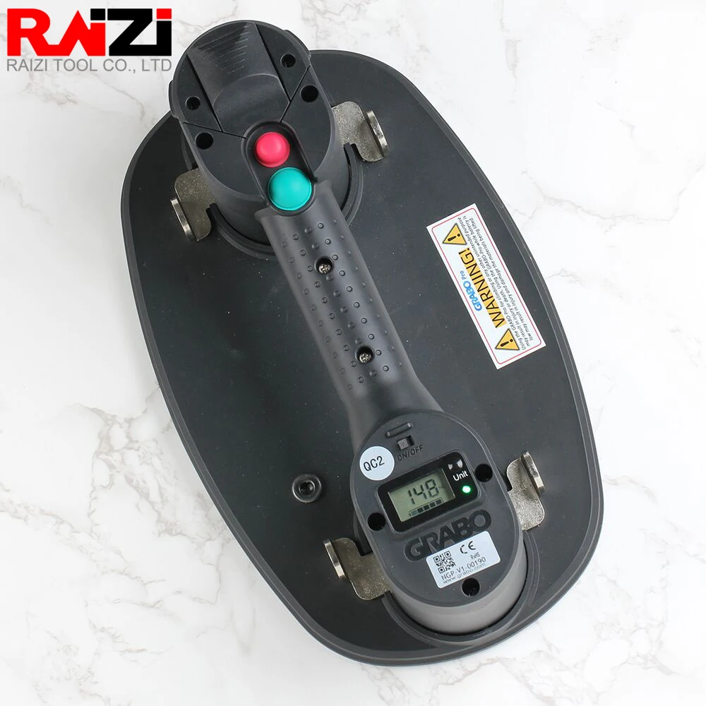 Raizi Pro GRABO Vacuum Lifter with Digital Display for Wood Drywall Granite Glass Tile Porcelain Smart Start-stop Suction Tool