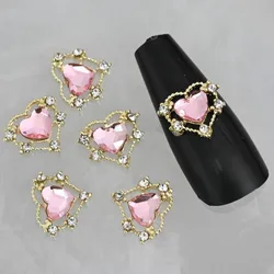 10pcs Loving Heart Nail Decorations Valentine's Day Luxury Diamond Gilding Charms Glitter Hearts Shape Rhinestones Nail Supplies
