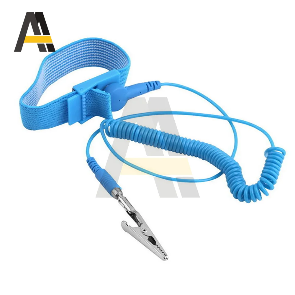 Pulsera antiestática ajustable, Cable de descarga electrostático ESD, correa de muñeca reutilizable, de mano con Cable de conexión a tierra, 1 ud.