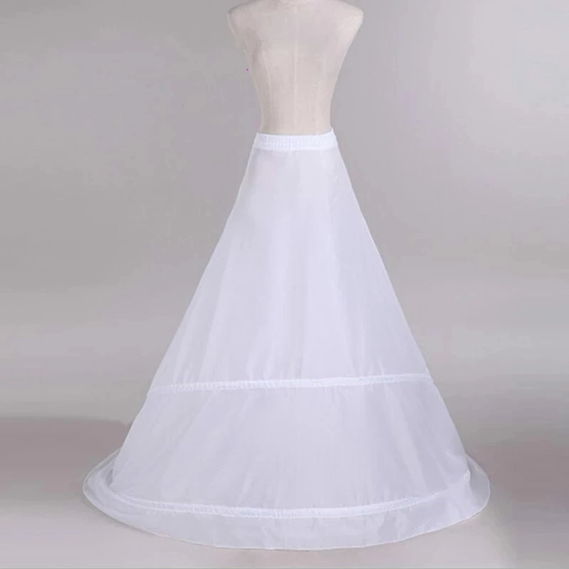 Luxurious Petticoat with Train White 2 Hoops Underskirt Crinoline for Bride Formal Dress Cheap Wedding Accessories