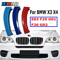 ZEMAR 3pcs ABS For BMW X3 E83 F25 G01 X4 F26 G02 Car Racing Grille Strip Trim Clip M Power Performance Accessories 07-17 18-20