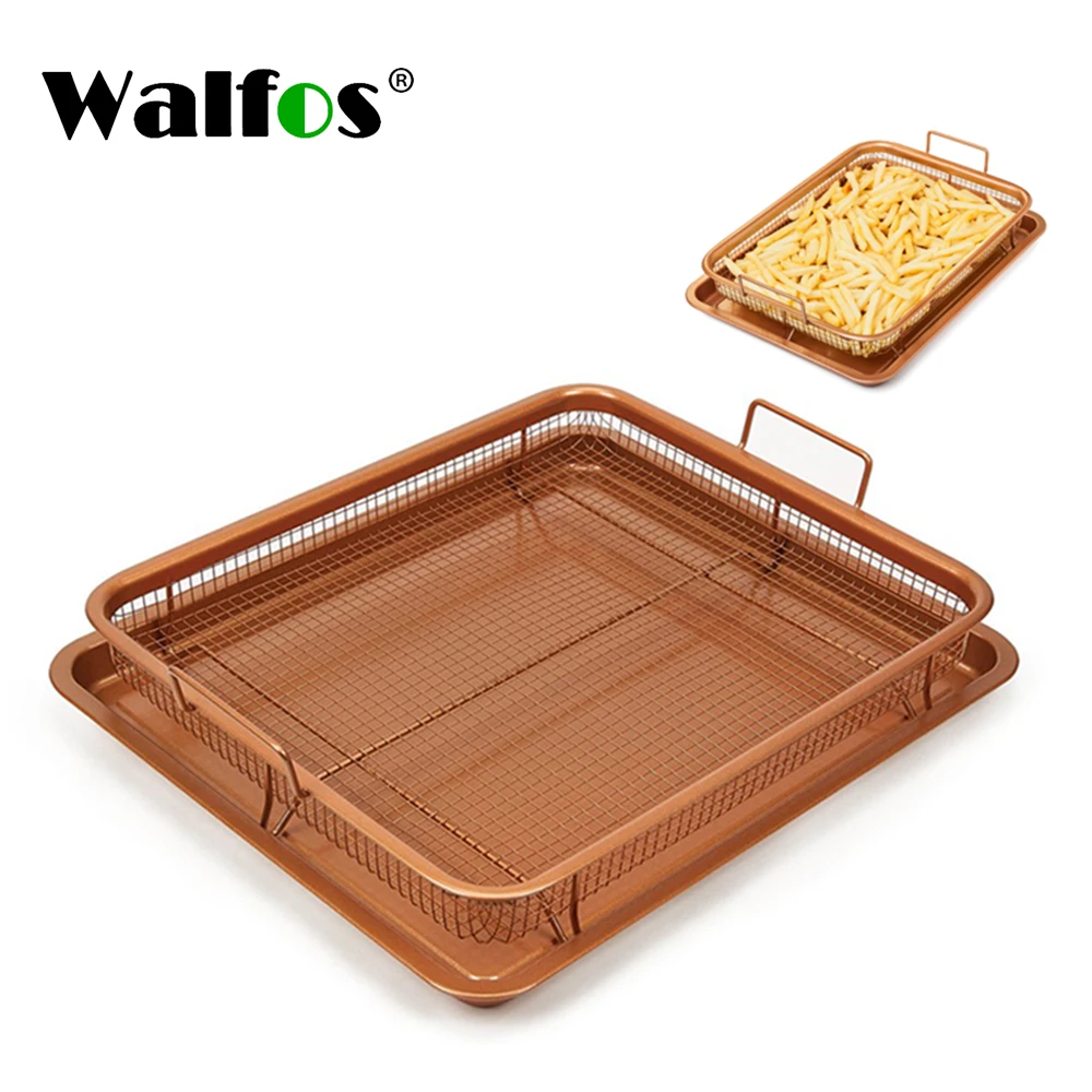 Walfos Copper Baking Tray Oil Frying Baking Pan Non-stick Chips Basket Baking Dish Grill Mesh Kitchen Tools