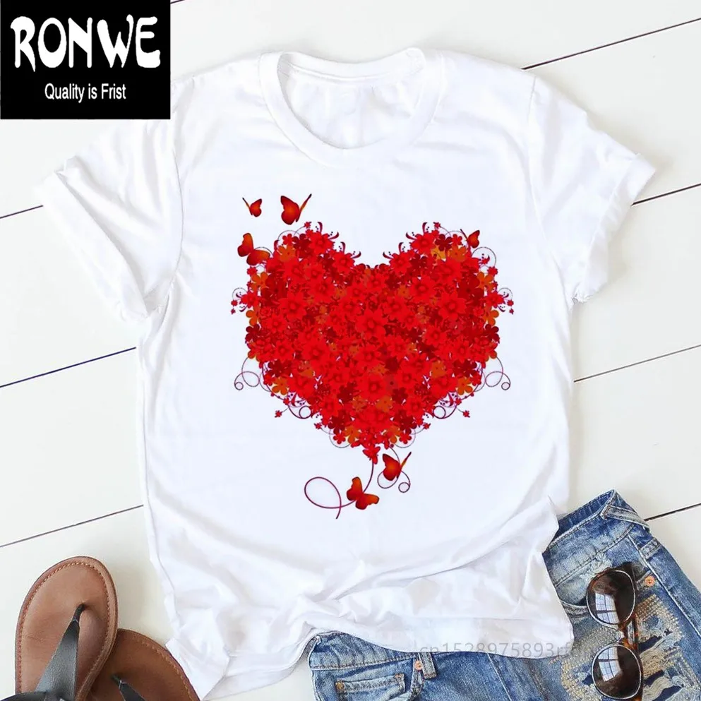 Pink Heart Flower Print Women Tshirt Casual Funny T Shirt Gift 90s Lady Yong Girl Drop Ship PKT-894