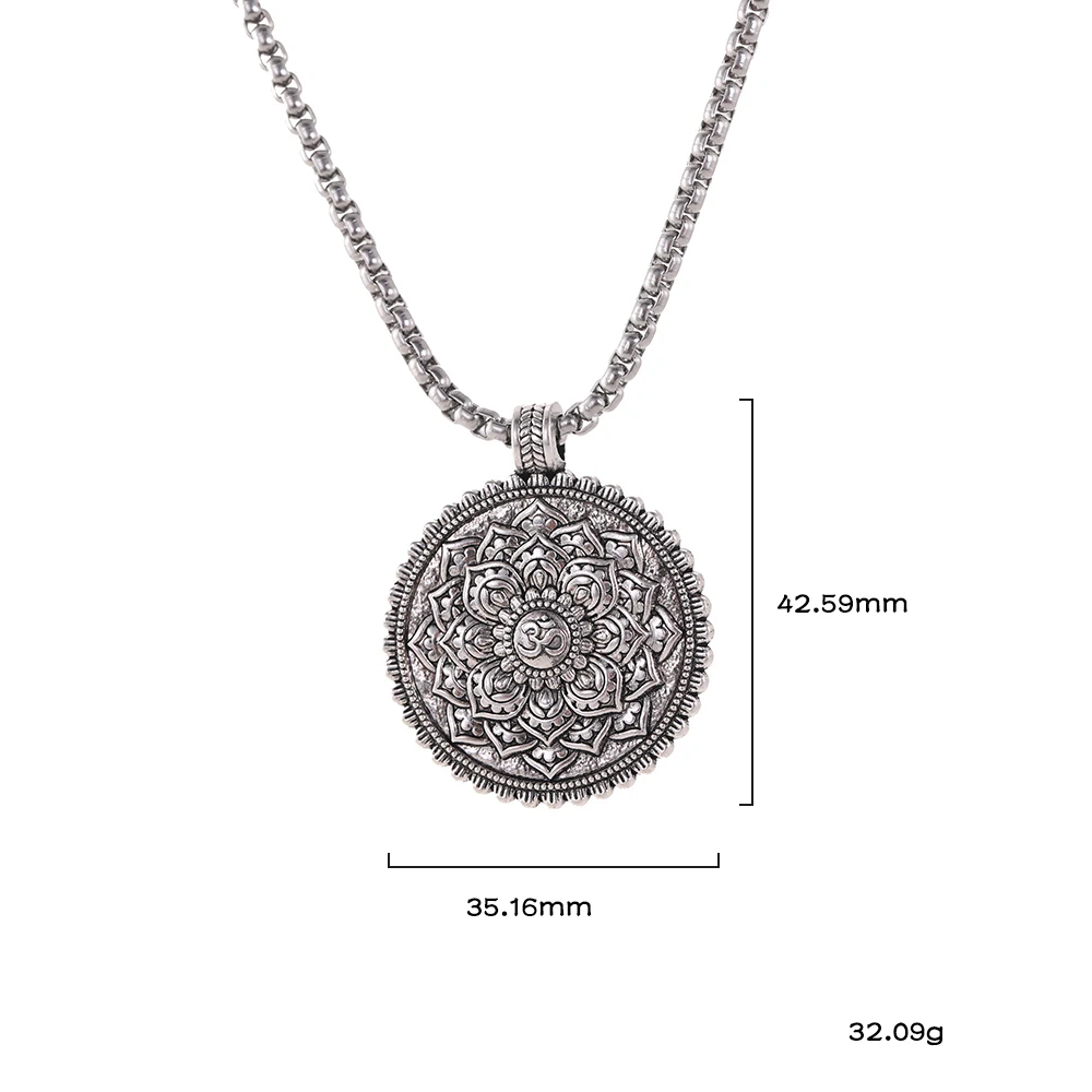 Skyrim Flower of Life Indian Om Yoga Chakra Pendant Necklace Men Vintage Mandala Amulet Stainless Steel Chain Necklaces Jewelry