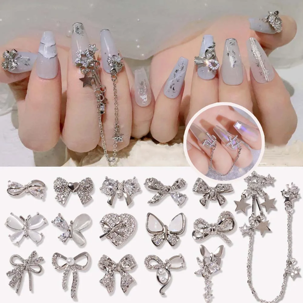 Accessoires de manucure chaîne pendentif perle nœud papillon diamant Nail Art bricolage Nail Art décorations étoile chaîne bijoux ongles strass