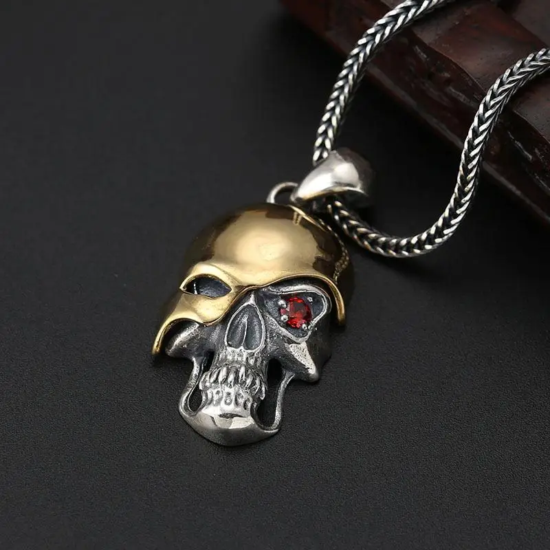 New Personality Creative Gothic Mask Zircon One-Eyed Skull Pendant Necklace Men Retro Punk Hip Hop Halloween Gift Jewelry