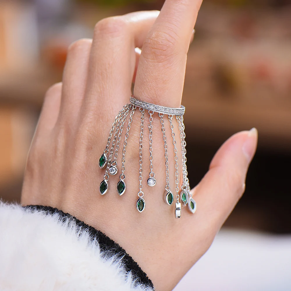 GODKI 2022 Trendy Twist Tassels Statement Rings for Women Cubic Zircon Finger Rings Beads Charm Ring Bohemian Beach Jewelry