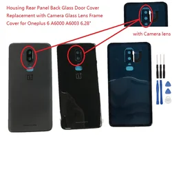 Housing Rear Panel Back Glass Door Cover Replacement with Camera Glass Lens Frame Cover for Oneplus 6 A6000 A6003 6.28