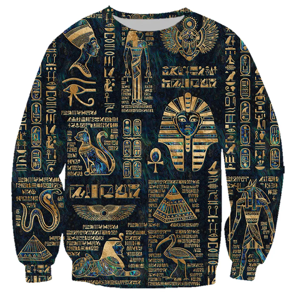 

HX Egyptian Culture Sweatshirt 3D Graphics Pharaoh Totem Fashion Splicing Sportswear Harajuku Streetwears Men Clothing