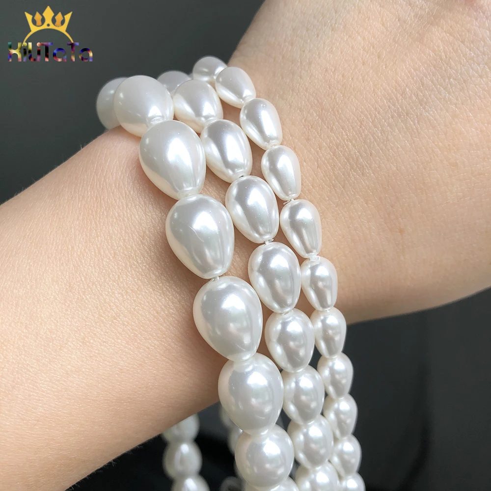 Natural Water Drop Beads White Shell Pearls Loose Spacer Bead For DIY Jewelry Making Bracelet Accessories 15\'\' 6*9 8*11 10*13mm