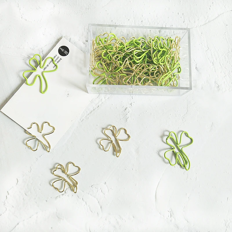 TUTU 15pcs/box four leaf clover clip befriend metal paper clips Memo Clip Metal Binder Paperclip  H0222