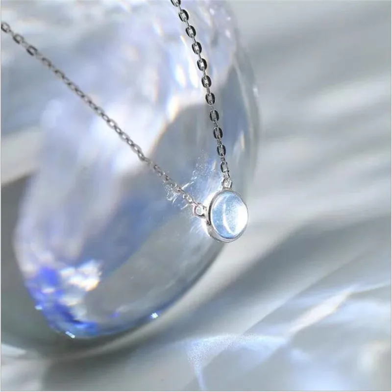 925 Sterling Silver Jewelry Female Blue Ocean Heart Simple And Cute Fashion Round Geometric Clavicle Chain Necklaces  XL089