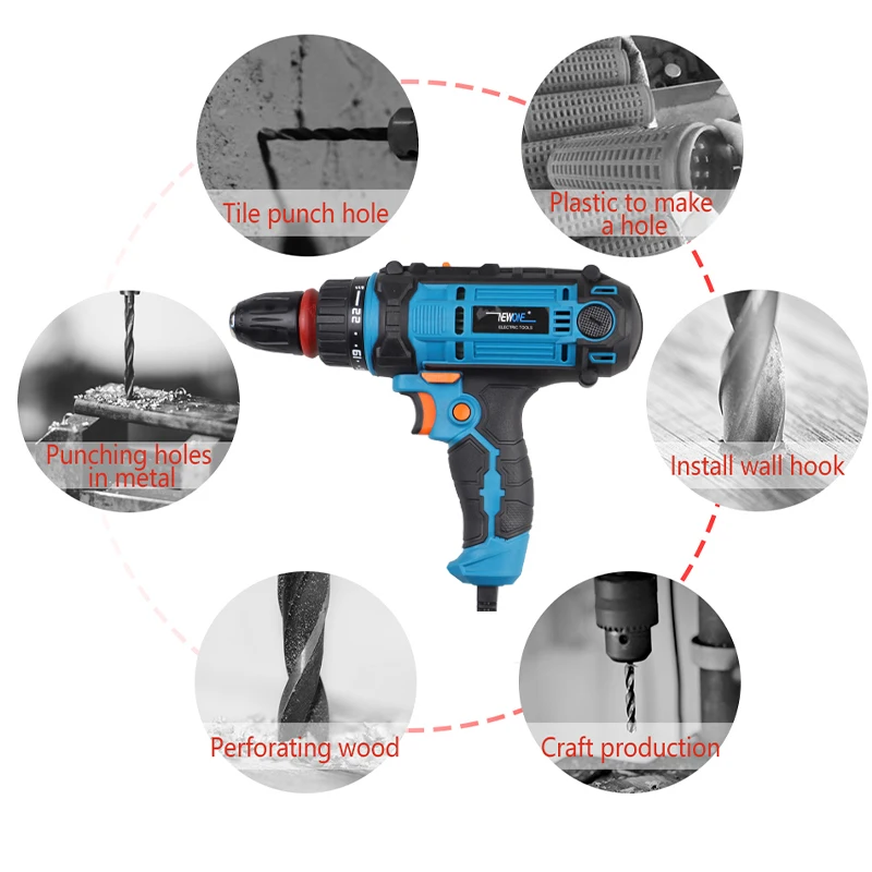 300W Max Torque 40Nm Power Tool Corded Impact Drill Electric Power Drill/Screwdriver Energy Drill with 10mm Quick-Release Chuck