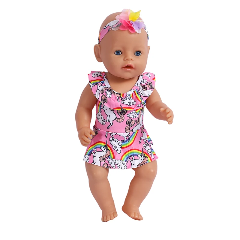 18 Inch Doll Clothes Swimsuit Summer Clothes for 43 cm Doll Toys for Girls Flamingo Swim with Headwear American Girl Doll Bikini