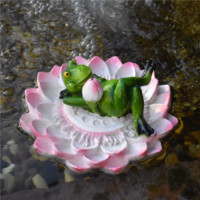 

Outdoor Floating Animal Lotus Frog Resin Ornaments Garden Pond Water Sculpture Decoration Courtyard Rockery Figurines Crafts