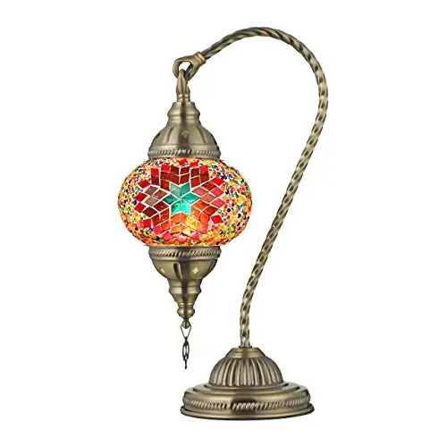 

LaModaHome Lighting Decorative Globe English Table Lamp Stained Glass 1 Light Gooseneck Night Light Handmade Moroccan Mosaic Des