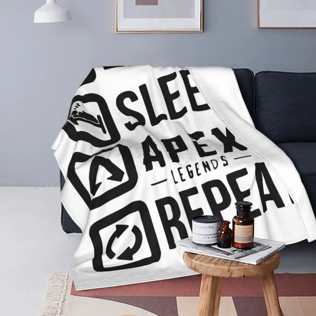 Eat Sleep Apex Legends Repeat Blanket Pathfinder Bangalore 80s Game Flannel Funny Warm Throw Blanket for Bed Sofa Summer