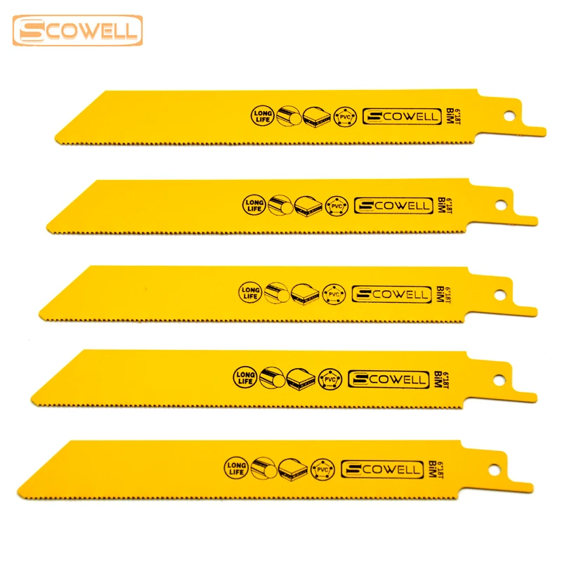 Confezione da 5 SCOWELL Bimetal 6 "pollici 18TPI Machinery Demolition Sabre lama per sega alternativa per Meta Cut accessori per elettroutensili fai da te