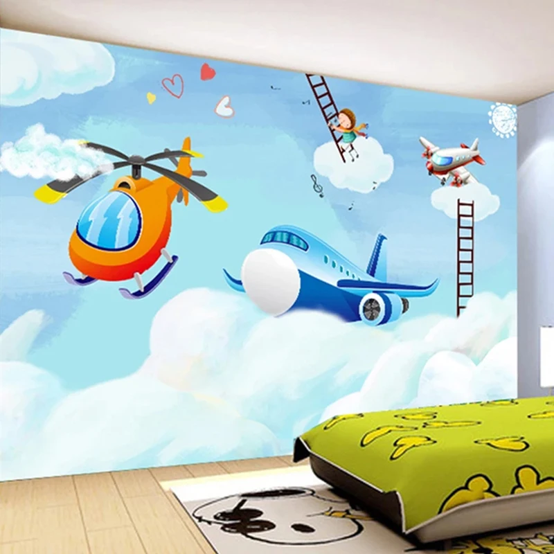 

Photo Wallpaper Modern Simple Cartoon Airplane Children's Room Background Wall Covering Self-Adhesive Waterproof 3D Wall Sticker