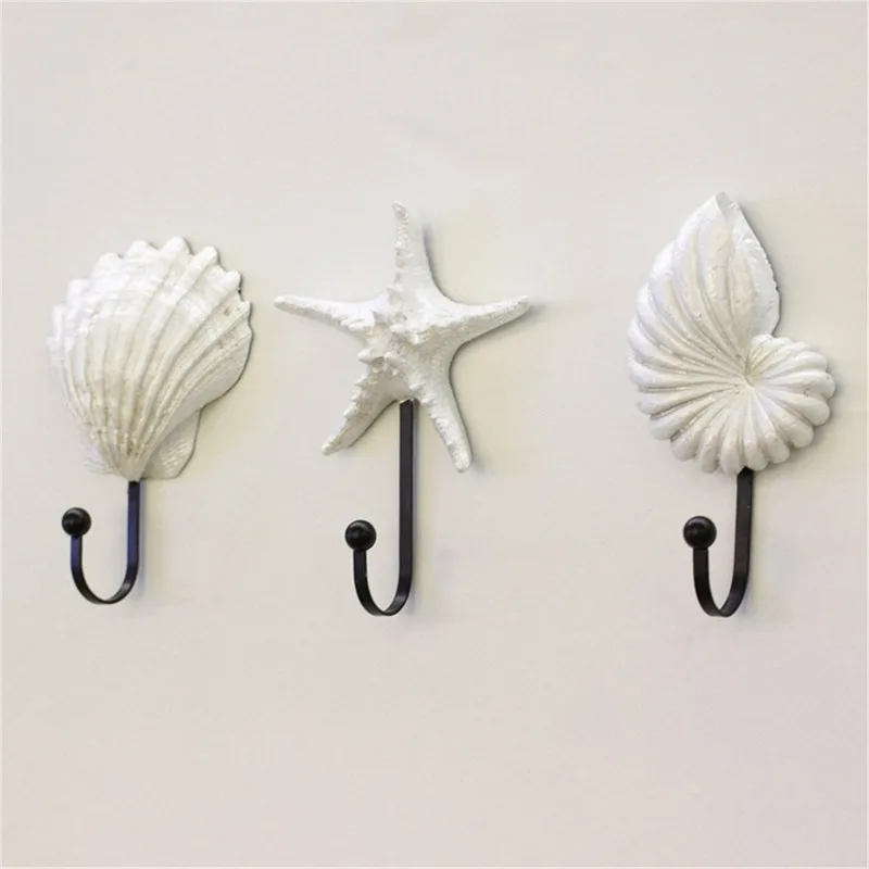 

Shell Resin Hooks Mediterranean Style Sea Star Decor Hanger Wall Mounted Vintage Hat Robe Hook Coat Hanger Clothes Rack @40