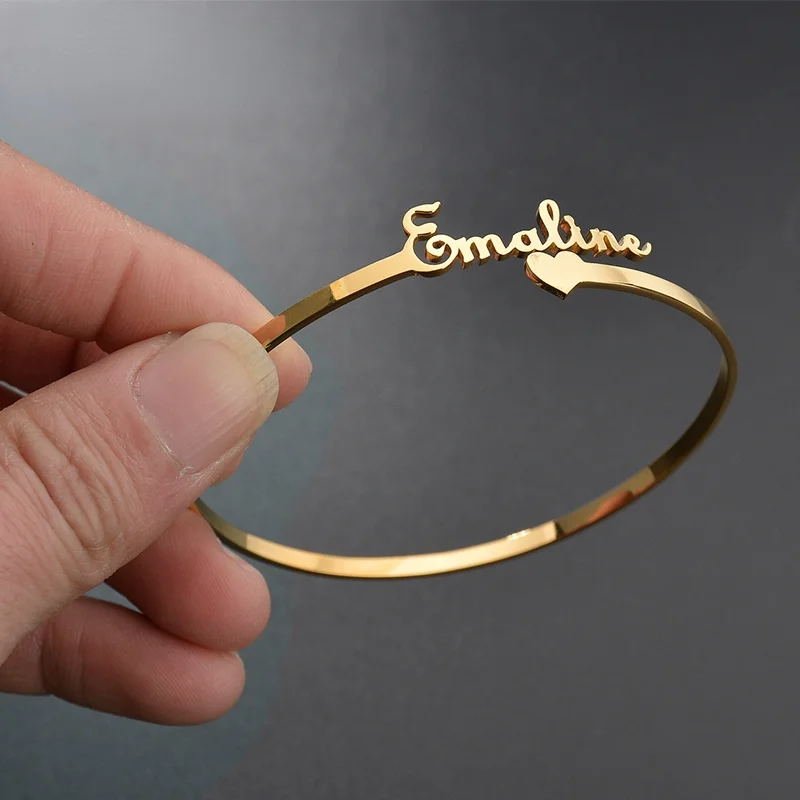 

Customized Nameplate Name Bracelet Personalized Custom Cuff Bangles Women Men Rose Gold Stainless Steel Jewelry