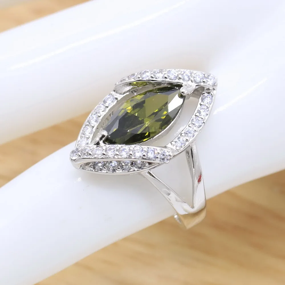 Exquisite 925 Sterling Silver Jewelry Sets For Women Olive Green Zircon Bracelet Earrings Necklace pendant Ring Birthday Gift image 4