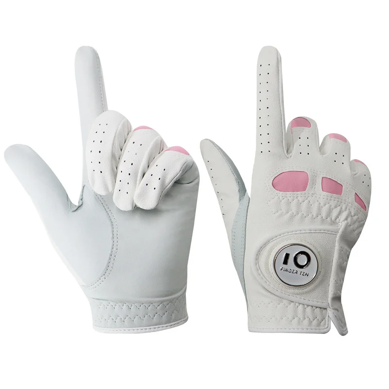 2 Pack or 1 Pair Cabretta Leather Womens Golf Gloves with Ball Marker Left Right Hand Extra Grip Ladies Sizes S M L XL