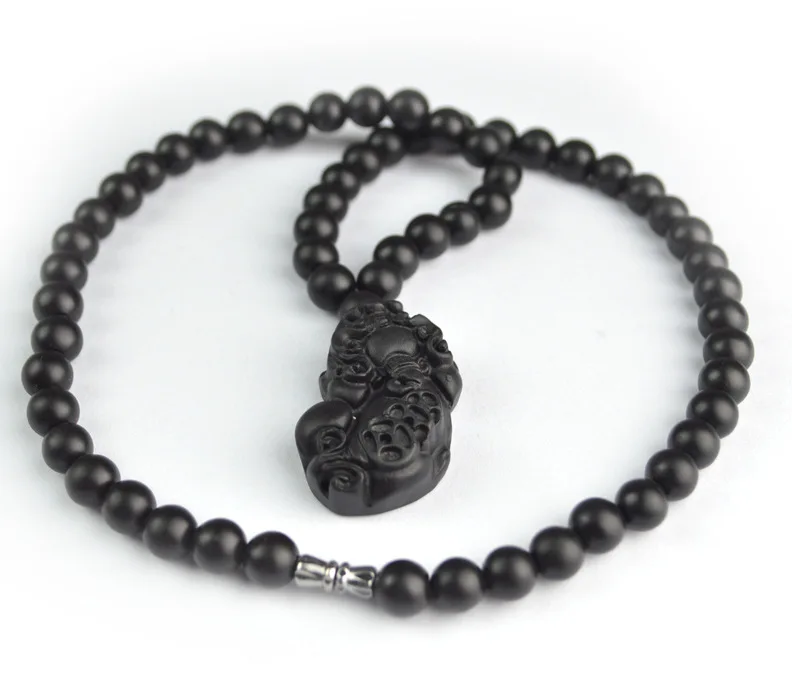 Natural Black Bian Stone Carved Lucky pixiu Pendant Beads Necklace Massager Beauty Healthy Care