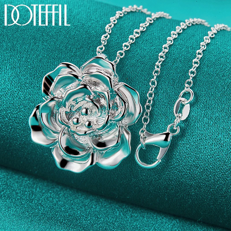 DOTEFFIL 925 Sterling Silver Flower Pendant Necklace 16-30 Inch Snake Chain For Woman Fashion Wedding Party Charm Jewelry