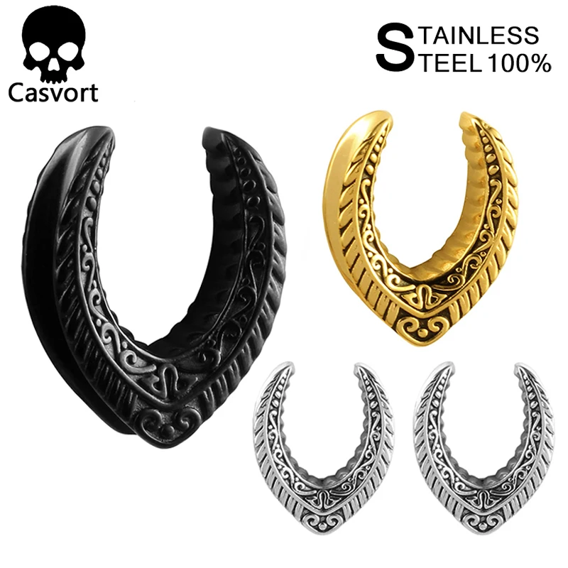 Casvort 2PCS Vintage Saddle Ear Tunnels Plugs Stainless Steel Expander Gauges Stretchers Earrings Fashion Body Piercing Jewelry