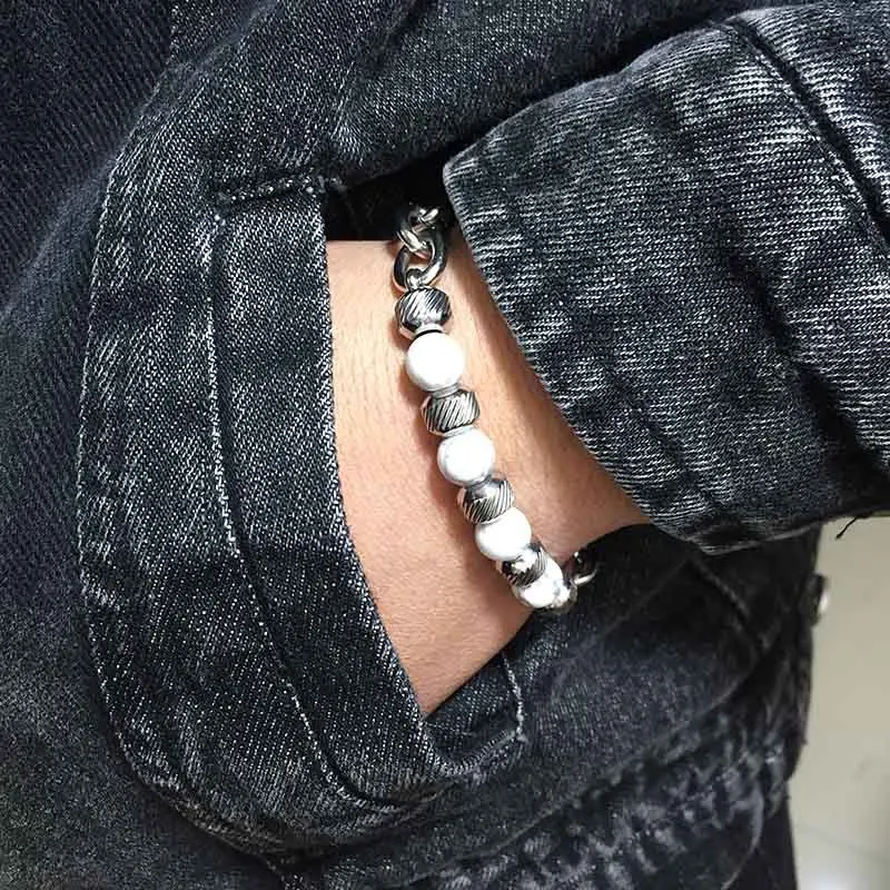 Trendy Mens Stainless Steel Bracelet 100% Real Natural Stone Beads Braslet Tiger eye Punk Link Chain Brazalete Gift For Him