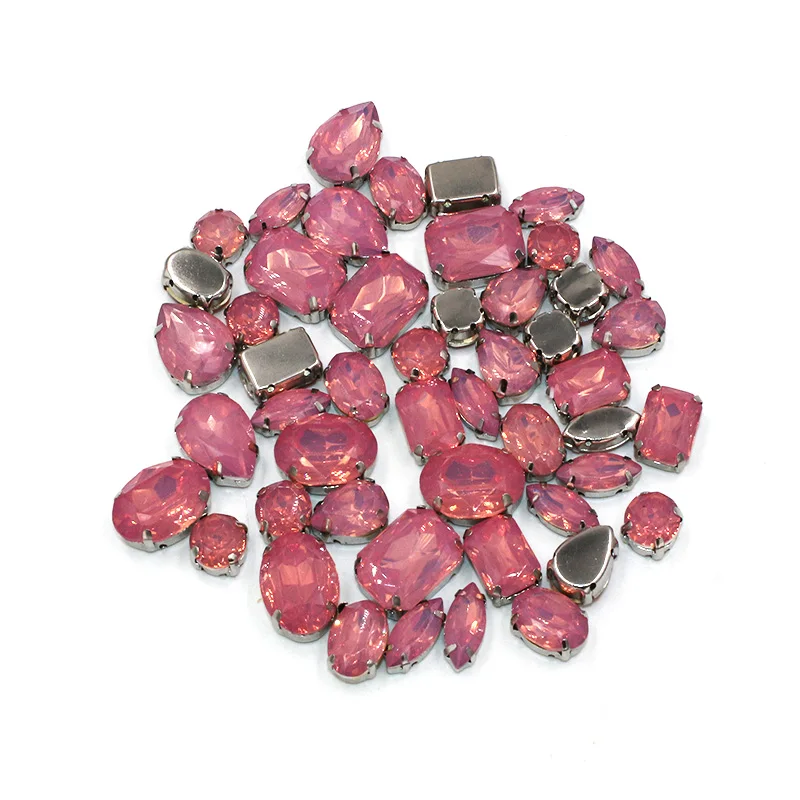 NEW  50pcs / bag mixed shape resin Pink rhinestones faltback sew on rhinestone clothing earrings necklace accessories