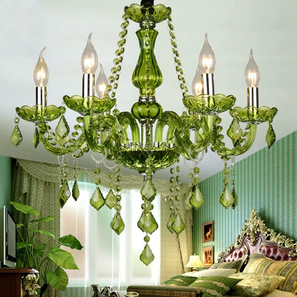 French Vintage Emerald Green Crystal Chandelier 5 6 8 12 15 18 Heads Glass Pendant Light Baroque Luxury Hanging Lamp for Hotel