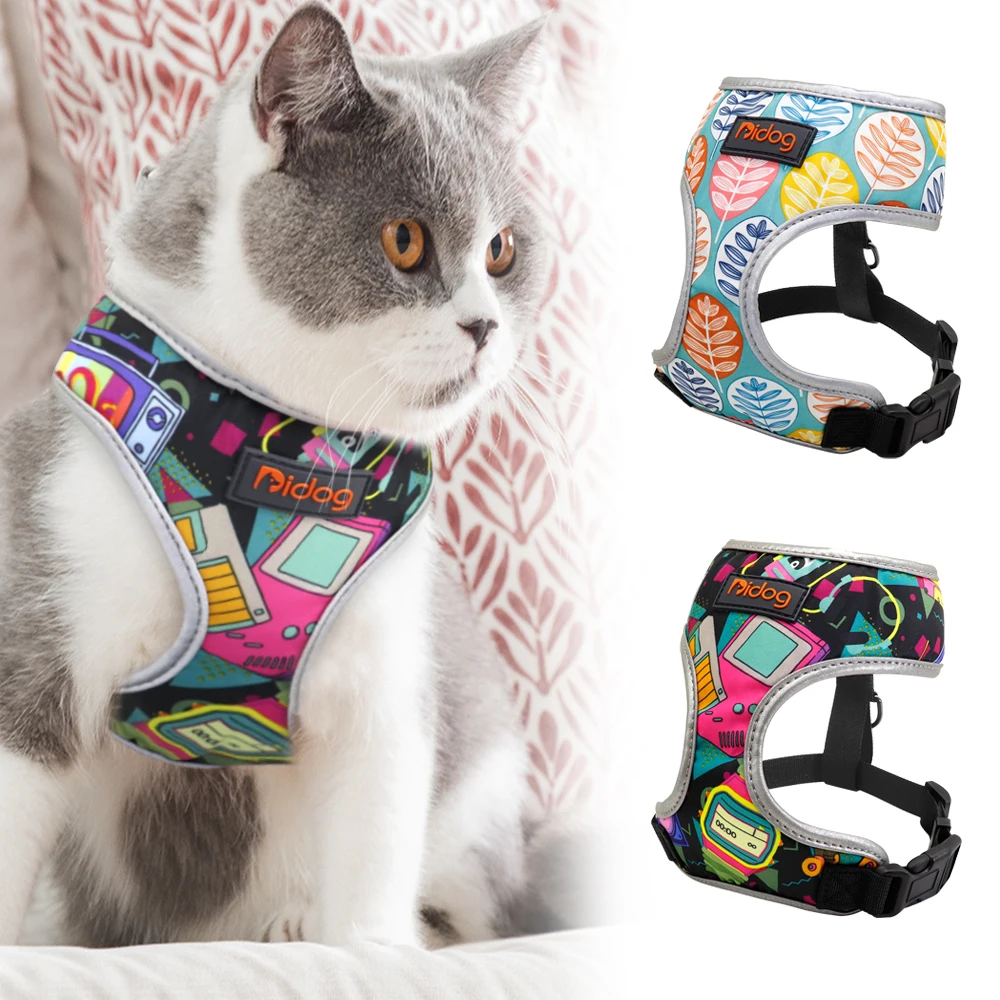 

Nylon Cat Harness Adjustable Pet Harness For Small Medium Dogs Cats Printed Chihuahua Yorkshire Harnesses Reflective Pet Vest