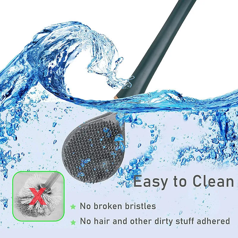 Silicone Toilet Brushes  With Holder Set Wall-Mounted Long Handled Toilet Cleaning Brush Modern Hygienic Bathroom Accessories