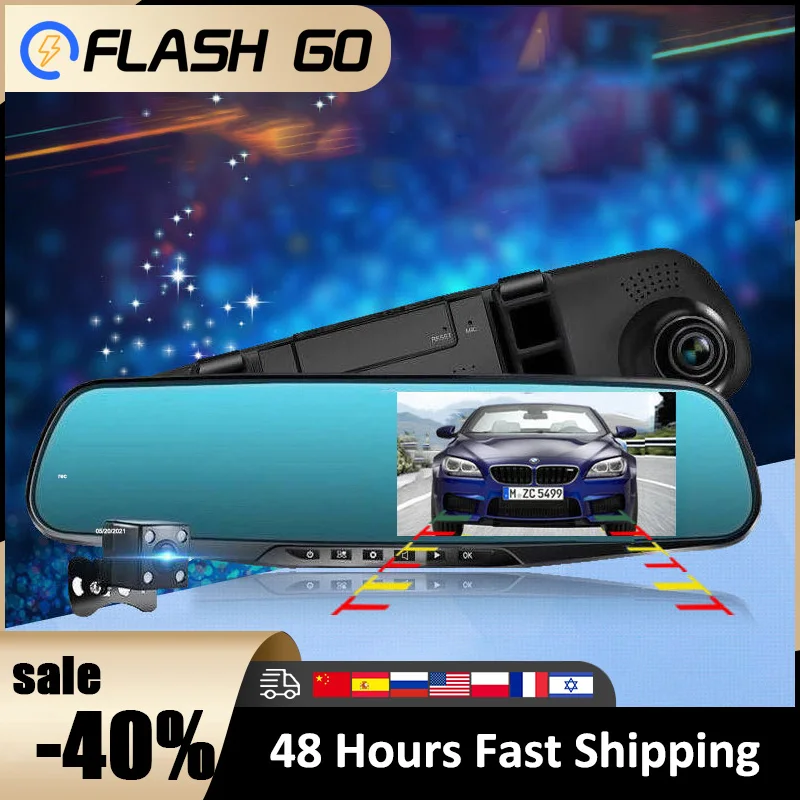 Car Dvr 4.3 Inch Rearview Mirror Camera Video Recorder 1080P Full HD Dash Cam Auto Dash Digital Dual Lens Registratory Camcorder