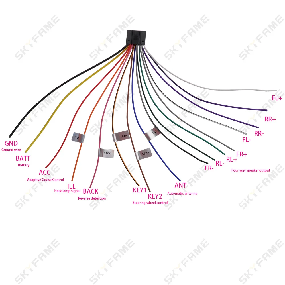 SKYFAME Car Android Radio 16pin Universal Wiring Harness Adapter Power Cable