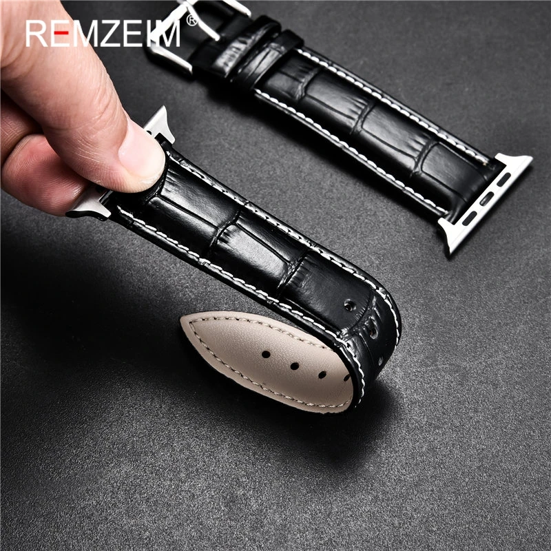 REMZEIM Leather Watchband For Apple Watch Band Series SE/6/5/4/3/2/1 42mm 38mm Women Men Leather Watchband Strap 44mm 40mm