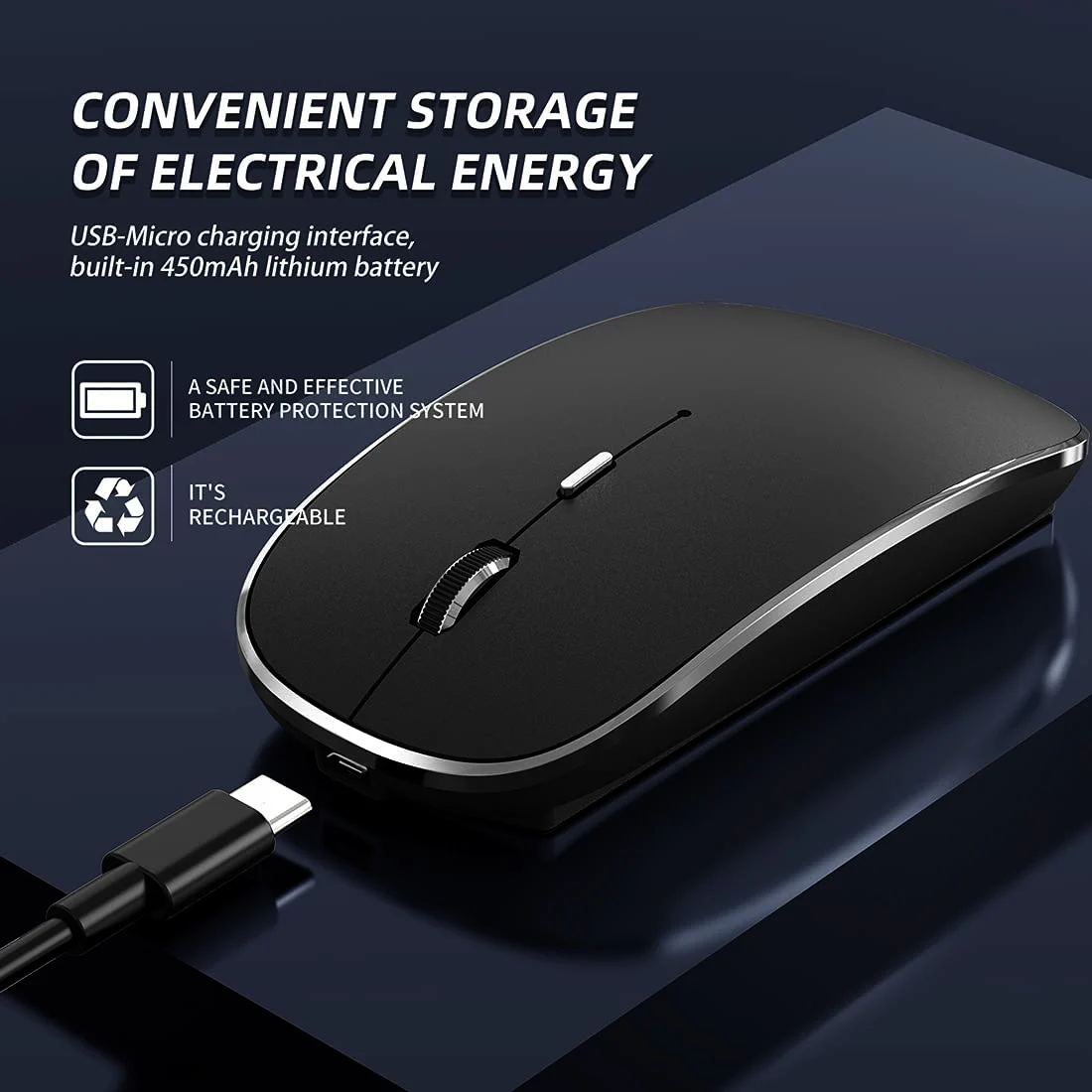 ماوس لاسلكي قابل للشحن محمول صامت USB وماوس مزدوج الوضع من النوع C 3 نقطة لكل بوصة قابلة للتعديل لأجهزة الكمبيوتر المحمول وأجهزة Mac وMacBook وAndroid والكمبيوتر الشخصي