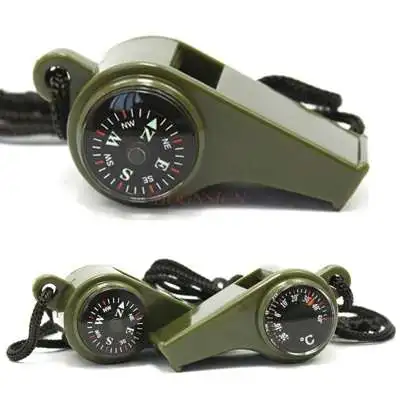 Three-in-one Lifesaving Whistle / Thermometer Outdoor Standing Multifunctional Survival Whistle Portable Lanyard