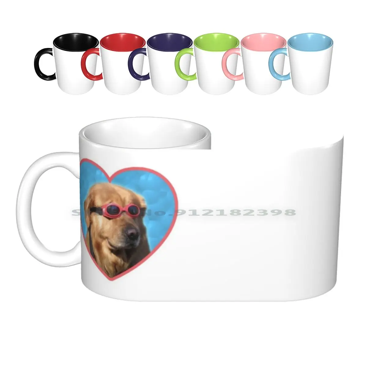 Doggo Stickers : Swimmer Dog Ceramic Mugs Coffee Cups Milk Tea Mug Golden Retriever Swimming Goggles Dog Dogs Doggo Corgi