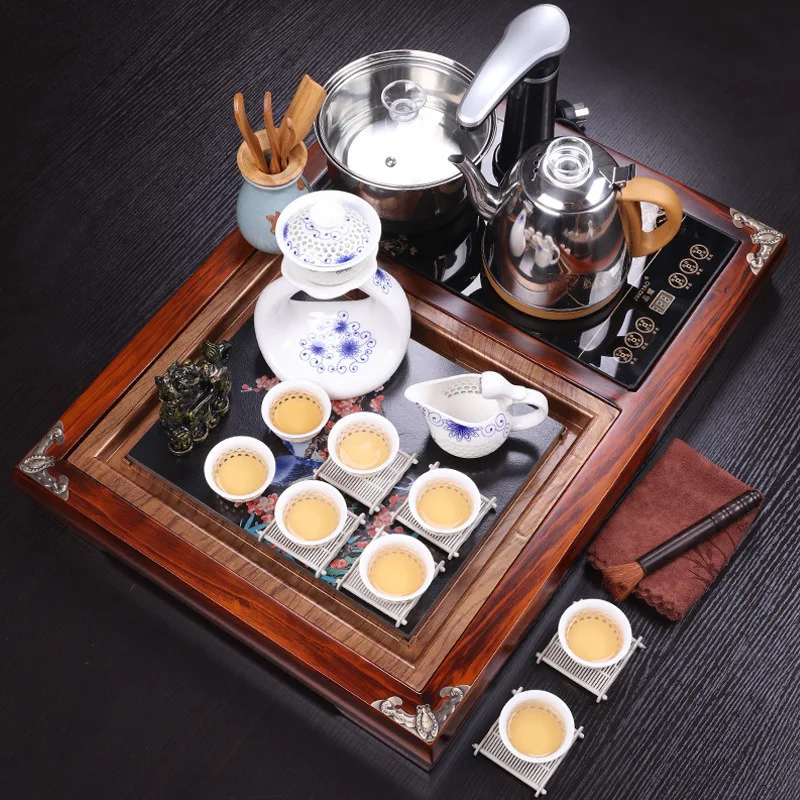 

Chinese Purple Clay Tea Set Kung Fu Pot Infuser Solid Wood Tea Tray Teapot Teacups Drinkware Chinese Gaiwan High-grade