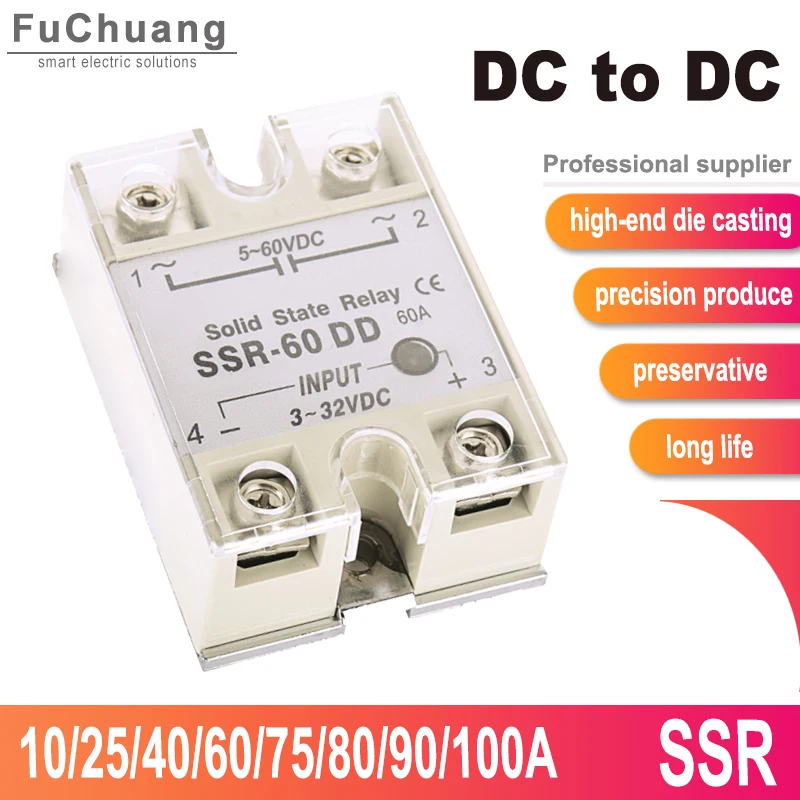 

Solid State Module Relay DC-DC 1 Phase SSR 10A 15A 25A 40A 50A 60A 75A 80A 90A 100A 3-32VDC control 5-60VDC relays switch