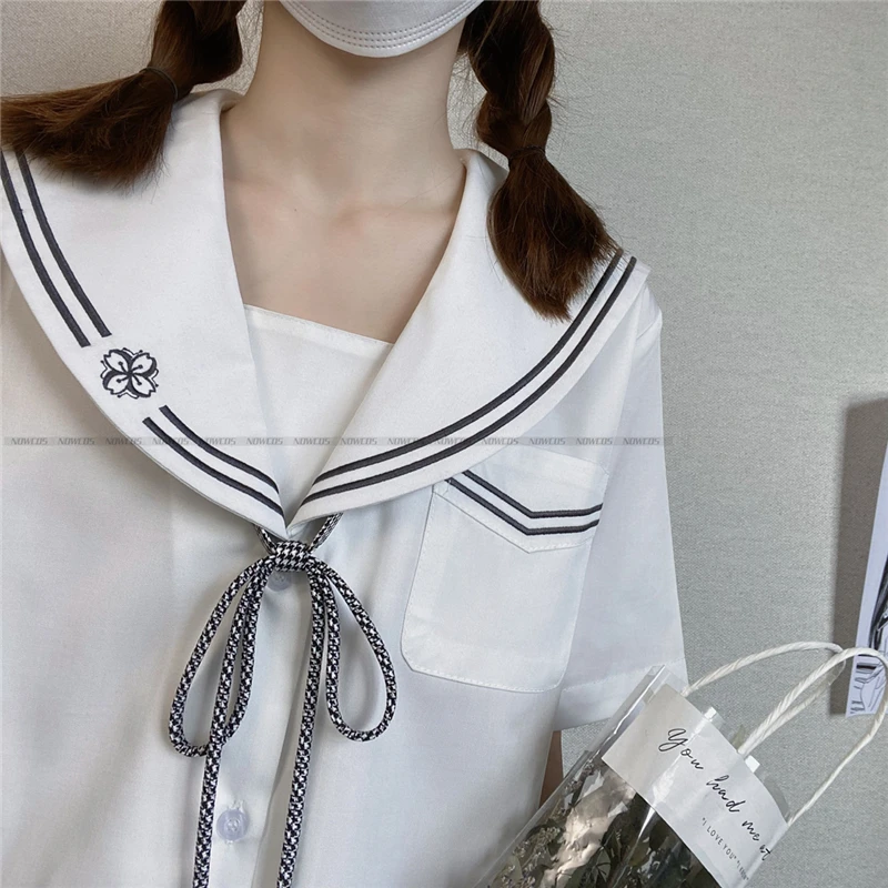 Traje de marinero de escuela media, uniforme japonés JK, dos líneas, Kansai, camisa blanca de manga corta, Falda plisada negra para estudiantes de verano