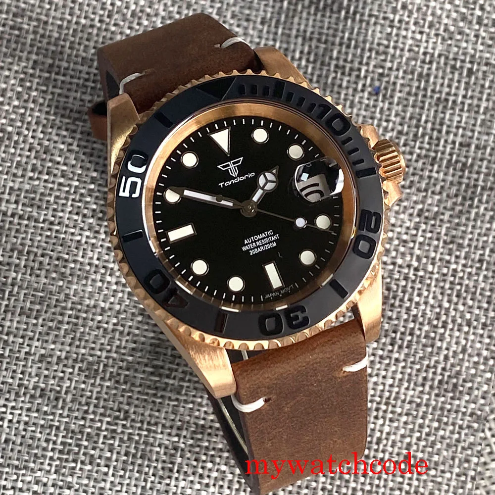 Tandorio 40mm NH35A Solid Real Cusn8 Bronze Automatic Men Watch Sapphire Crystal 200m Waterproof 120 Clicks Rotating Bezel