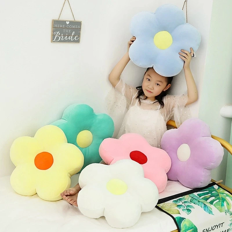 40cm Lovely Fresh Colorful Flower Plush Pillow Toy Soft Cartoon Plant Stuffed Doll Chair Cushion Sofa Kids Lovers Birthday Gifts